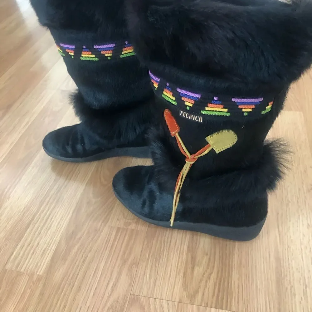 Tecnica Black Fur Colorful Ski Winter Sherpa Lined Boots